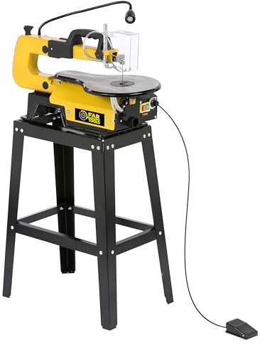 Fartools Scie à chantourner 120W, démarrage au pied=main libre, vitesse variable 400-1600trMin, capacité coupe 406x45mm, table inclinable 45°