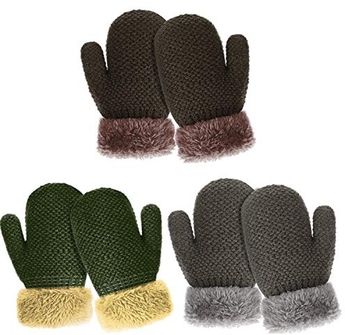 TAGVO 3 Pairs Winter Toddler Mittens Gloves, Boys Girls Baby Gloves Sherpa Fleece Lined Thick Thermal Knitted Mittens
