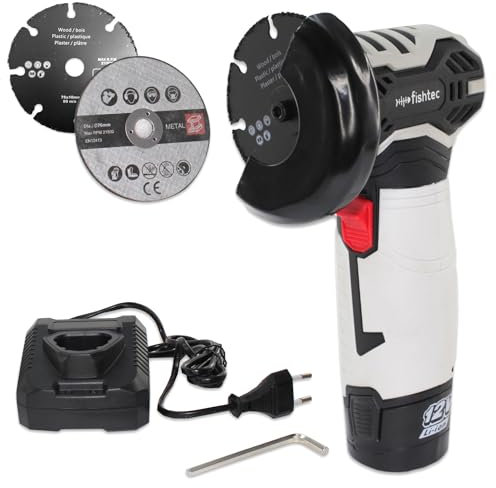 Mini Smerigliatrice Angolare senza fili con Batteria 12V ricaricabile + 2 Dischi da taglio Ø 76 mm [metalli/legno] - Batteria e caricatore inclusi - 20 CM - Nero e grigio