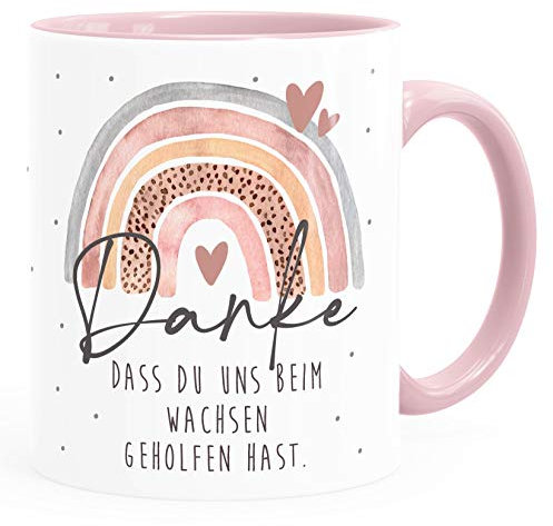 SpecialMe® Tasse Danke dass du uns beim Wachsen geholfen hast Abschiedsgeschenk Kindergarten Geschenk Erzieher Tagesmutter rosa rosa Keramik-Tasse