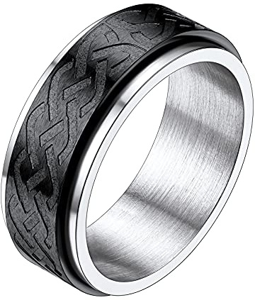 Richsteel Anillo Celta Anti Ansiedad Anillos Giratorios Spinner Fidget Ring Alivio el Estres, Negros