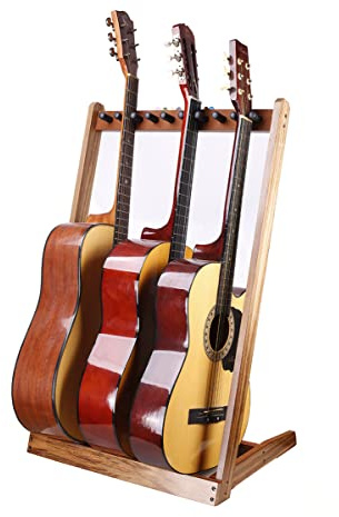 Supporto per chitarra,supporto per chitarra multiplo in legno,Hilerpunk,supporto da pavimento per chitarra con slot per plettri in feltro e pali in legno schiuma regolabili