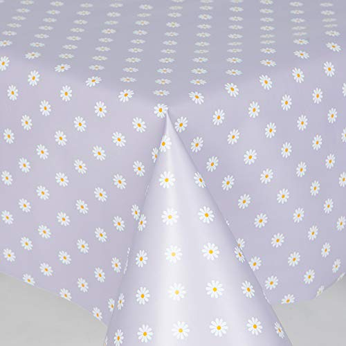 Home Expressions Small Daisy Flowers on a Lilac Ground Wipe Clean Vinyl Table Cloth/Protector Textile Backing (140cm x 100cm Rectangle)