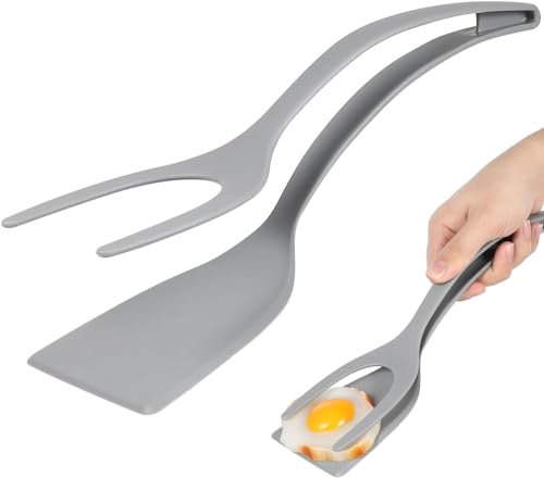 QHFlashbuy Spatule Cuisine Silicone,Spatule à Crêpes Résistante à Chaleur Tourneur,Spatule de Cuisson Antiadhésive pour Cuisson des œufs,Pizza,Steak,Omelettes(Gris)