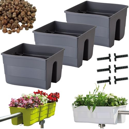 DIKEL 3X Bac à Balustrade - Pot de Fleurs pour intérieur et extérieur - Pot de Fleurs - Pot décoratif - Wave 30 + Argile expansée 5l - 290x295x200mm - Anthracite