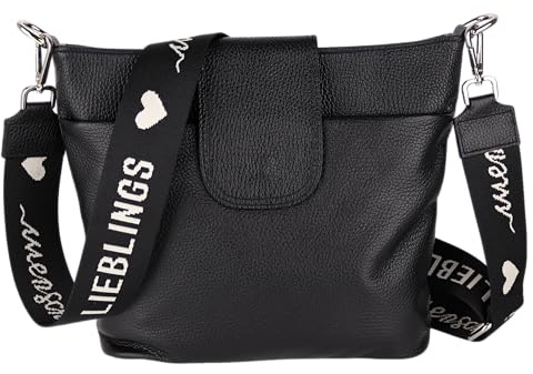MIRROSI® Umhängetasche Damen, Echtleder, Made in Italy, BOHO Style30x24,50x9cm (BXHXT) viel Stauraum, Handtasche, Brusttasche, Crossbody Bag (1 Tasche & 2 Gurte) (Schwarz (Liebling))