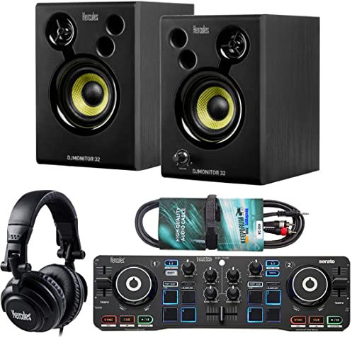 Hercules DJ Starter Kit 2-Deck USB DJ Controller Set con Cajas y Auriculares + Cable de Audio Keepdrum