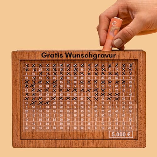 Spardose 5000€ SparBox – das Original mit Gravur • personalisierbar & wiederverwendbar • 6 Größen • fertig aufgebaut • Zahlen zum Ankreuzen • Geschenk für Kinder & Erwachsene • erreiche Dein Sparziel