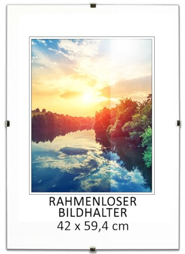 MG Design Cliprahmen A2 42 x 59,4 cm – rahmenloser Bilderrahmen mit Acrylglas & HDF Rückwand – für Fotos, Poster & Puzzle, vertikal & horizontal