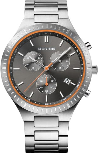 BERING Herren Quarz Uhr | Armbanduhr 43 mm schwarzes Titangehäuse und blaues Zifferblatt | Titanband mit Titanelementen | 5 ATM | 11743-727