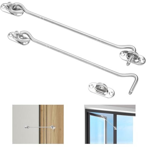 Pack of 2 Storm Hooks with Eyelet, Stainless Steel Storm Hook, Hook with Eyelet, Storm Hook 20 cm, Cabin Hook, Stainless Steel, Window Hooks with Screws Hook and Eye Lock, Hook and Eye Latch for