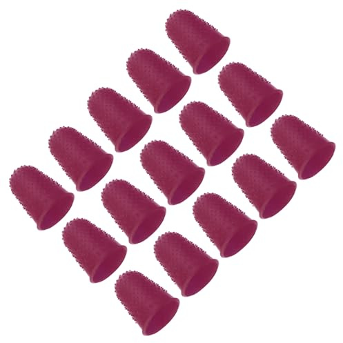 PATIKIL Rubber Finger Tips, 15 Pack Silicone Thumb Fingertip Protector Finger Cots Covers Guard Pads Thimble Grips for Office Counting Sewing, Rose Red XL Size