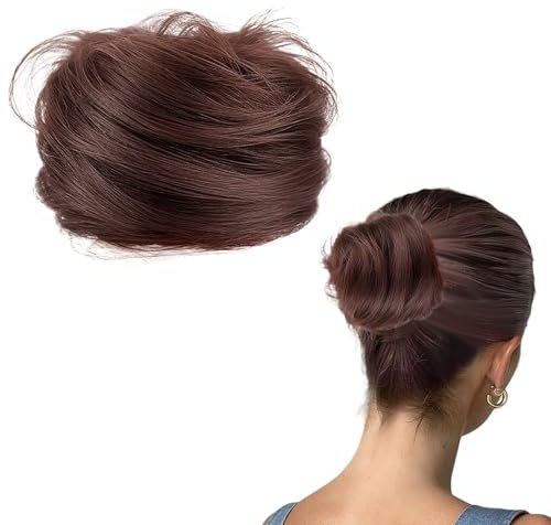 GWAWG Dutt Haarteil mit Haargummi Haarknoten Haarteil Dünnes Haar Fake Dutt Haarbun Haarteile echthaar Frauen Haargummi mit Haaren Haarverlängerung Haardutt Hochzeiten Party Alltag (Dunkelbraun)