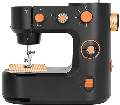 Handsymaskin för nybörjare, mini elektrisk bärbar symaskin med 5 syprogram, hand- och fotpedal, LED-syljus, FHSM 398, för kläder, byxor, siden, chiffong, skjortor (svart)