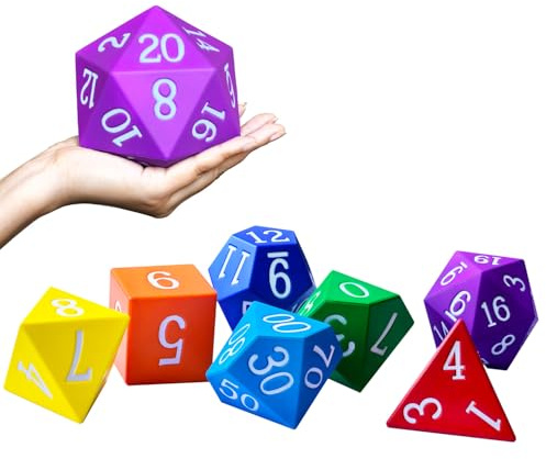 10CM (4Inch) Jumbo Foam 7pcs Polyhedral Dice Set, Large Rainbow Colors RPG Foam Dice for Games, Learning Resources