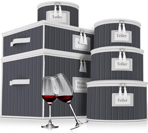 VERONLY Juego de 6 cajas de almacenamiento para platos de porcelana, apilables, para tazas de café y copas de vino, con separadores, color gris