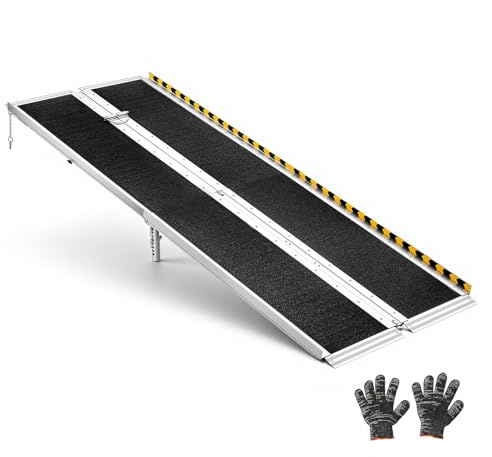 VEVOR Rampa Pieghevole per Sedie a Rotelle, 213,5 cm, Rampa di Soglia Portatile in Alluminio Resistente, Superficie Antiscivolo, Portata Massima 363 kg, per Gradini, Scale, Ingressi, Porte, Scooter