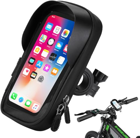 Omnikryp Vattentät cykeltelefonhållare, cykelväska styre ram med roterande regnskydd, 360 pekskärm, för 4,5–6,4 tum smartphones (svart)