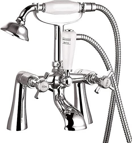 VeeBath Regency Traditional Bath Shower Mixer with Kit, Waterfall Bathroom Bathtub Mixer Tap Set and Bath Filler Tub Mixer with Shower Head- Chrome