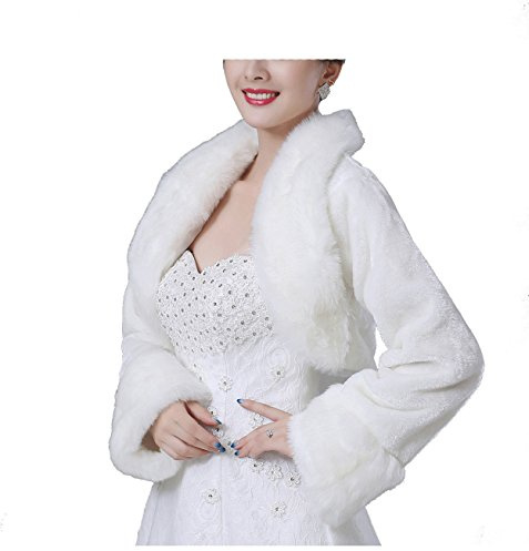 Cinda Ladies Faux Fur Bolero Shrug Coat Ivory One Size