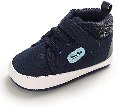 MASOCIO Babyskor pojke, lära-gå-skor, småbarn, babyskor, platta, mjuk sula, halkfri, Mörkblå, 3-6 Monate
