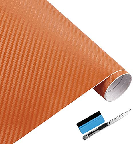 NewL 3D-Vinyl-Folie, Karbonfaser, mit blasenfreier Klebefolie, inklusive Montagewerkzeug, 30 cm x 152 cm, Orange