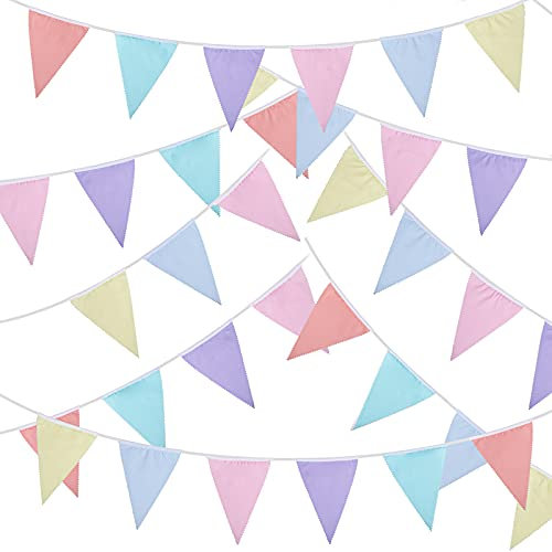 10M Fanions Pastel Guirlande Bannière Banderole Drapeaux Bunting Banner Triangle en Toile Vintage Champêtre Decoration pour Baptême Anniversaire Cérémonie Mariage