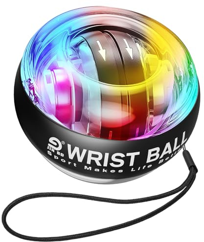 JIN BD Wrist Trainer Ball Auto-Start Gyroscopic Forearm Exerciser Gyro Ball for Strengthen Arms, Fingers, Grip and Muscles Black (Colorful Light)