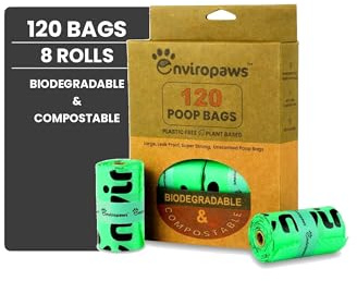 Enviropaws Sacchetti biodegradabili e compostabili per escrementi di gatti, 120 sacchetti per lettiera per cani e gatti (8 rotoli da 15 sacchetti), a prova di perdite, super forti, inodori, extra