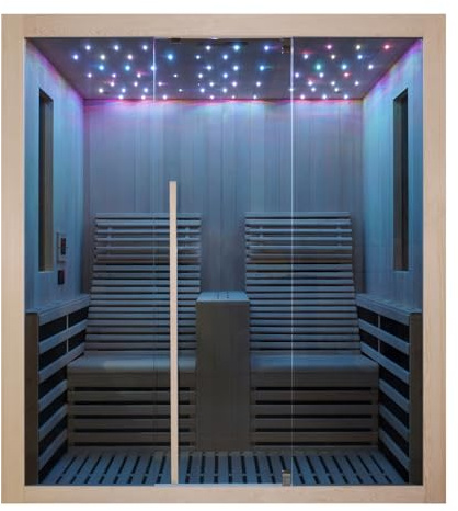 Sanotechnik Cabina Sauna a infrarossi Carbon 2, per 2 Persone, con Illuminazione a LED, Lettore MP3 con Bluetooth, 14 Piastre riscaldanti in Carbonio, sedili Relax
