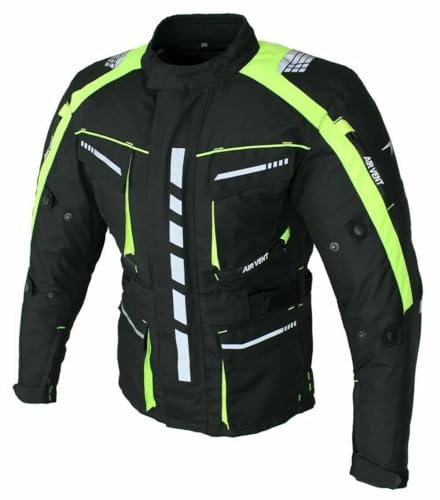 Herren Motorrad Jacke Textiljacke Biker Touring Jacke Motosport Sutzjacke Wassedicht mit Protektoren Racing Quad Jacke Polyester (DE/NL/SE/PL, Alphanumerisch, L, Regular, Regular, Neon Grün)