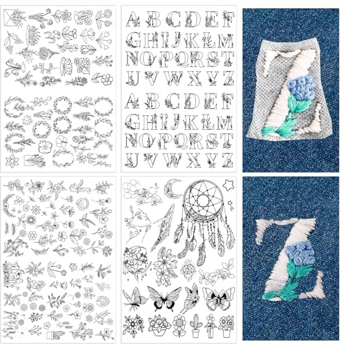 Sixfolo 200 Piezas Estabilizador Soluble en Agua Plantillas de Bordado Soluble Estabilizadores de Costura a Mano Papel Soluble de Bordar con Flores y Hojas Preimpresas para Principiantes