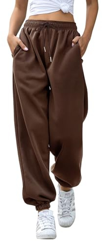 EBANKU Dam Cinch Bottom Sweatpants med fickor, enkel träningsoverall säckig elastisk midja byxor för vardaglig hiphop, gym och jogging