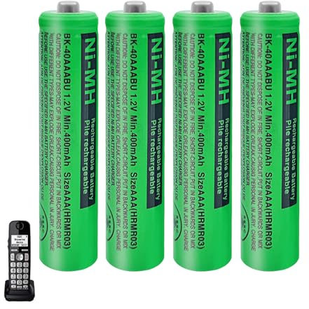 BK-40AAABU Lot de 4 Piles 1,2V AAA Rechargeables Ni-MH 400mAh pour téléphones sans Fil Panosonic Gigaset DECT Téléphone Numérique sans Fil