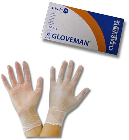 NEXCARZE Guanti in vinile trasparente, taglia M, senza talco, senza lattice, usa e getta, sicuri per uso medico e alimentare, antiscivolo, multiuso, resistenti, confezione da 100, per casa, pulizia,