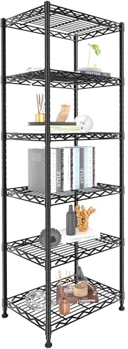 Jowkou 6-Tier Metal Wire Standing Storage Shelf, Adjustable Shelving Unit for Kitchen, Laundry & Bathroom Organization, Black
