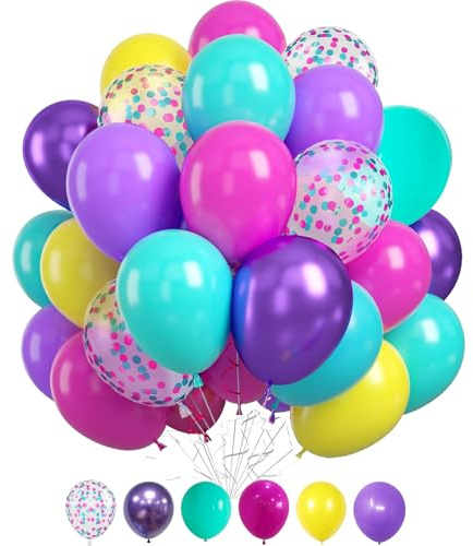 LUKIUP Palloni con Coriandoli, Set da 60 Pallonis da 12 Pollicis, Set di Palloni Blu-Viola Per Matrimonio, Laurea, Fidanzamento, Festa Principessa o Baby Shower
