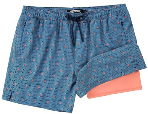 CoozySphere Mens 2 in 1 Swim Shorts with Compression Liner, Zip Pockets