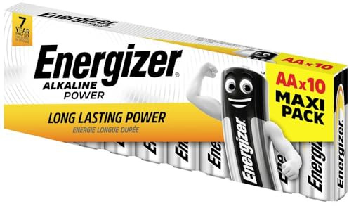 Energizer - Alkaline Power, Pack de 10 Pilas AA, Larga duración para Uso Cotidiano, sin sulfataciones y con 7 años de vida útil