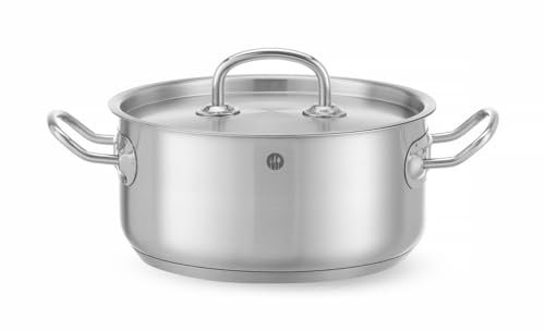 HENDI Marmite, basse, couvercle avec trous de vapeur, pot de cuisson, casserole, braisière, faitout, convient à toutes les sources de chaleur, lavable au lave-vaisselle, 2.9L, ø200x(H)95mm, inox
