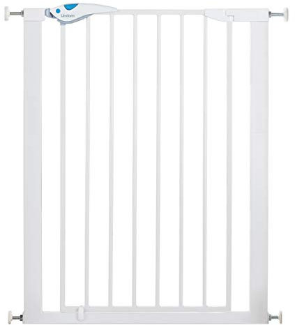 Lindam Easy Fit Plus Deluxe Türschutzgitter mit Druckbefestigung ohne zu Bohren-Weiss-Verstellbreite 75cm bis 82cm, maximum 117cm mit Verlängerung