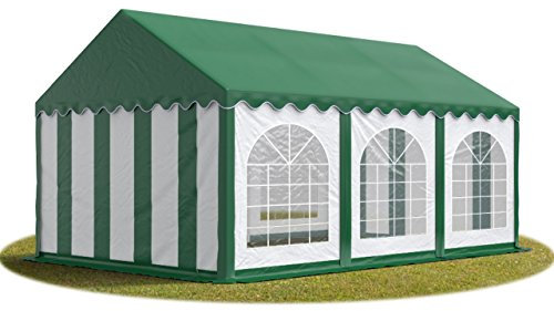 Festzelt Partyzelt 3x6 m Premium, hochwertige PVC Plane 750 N in grün-weiß 100% wasserdicht mit Bodenrahmen