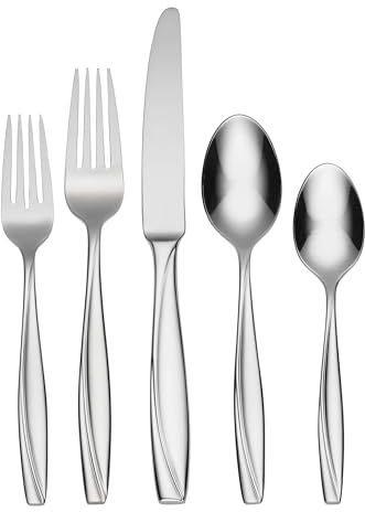 Oneida Silverware Set For 8, Camlynn Mirror 45-Piece Everyday Flatware Set with Serving Utensils, Service For 8, 18/0 Stainless Steel, Dishwasher Safe, Knives Spoons And Forks Sets (Silver, 45 Pieces)