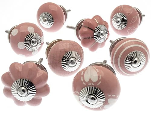 Mango Tree - Lot de 8 boutons de placard en céramique rose et blanc (MG-703)