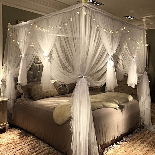 Joyreap 4 Corners Post Canopy Bed Curtain for Girls & Adults - Royal Luxurious Cozy Drape Netting - Cute Princess Bedroom Decoration Accessories (White, 47 W x 78 L, Twin)