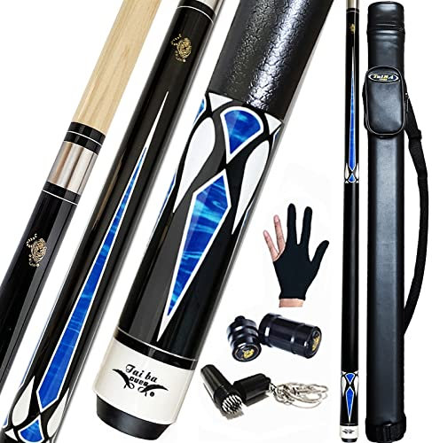 Tai ba cues 2-teiliger Billard-Queuestab + Hartschalenkoffer, 13 mm Spitze, 147.3 cm, Hartholz, kanadischer Ahorn, professioneller Billard-Queuestab 18.19.20.21.22 g (wählbar), blau, grau, grün