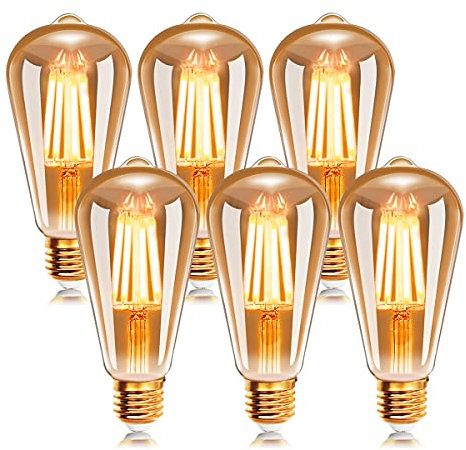 EXTRASTAR Ampoule à filament LED E27 ST64 6W 2200K Blanc Chaud, Ampoules Rétro Edison Vintage Antique Lampe, 540Lm Equivalent à Ampoule Traditionnelle 48W, Lot de 6…