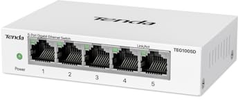 Tenda Switch Ethernet 5 Porte Gigabit TEG1005D, Switch Gigabit 10/100/1000 Mbps, IGMP Snooping, 802.1p/DSCP QoS, Non Gestito, Plug & Play, Montaggio Desktop o a Parete, Guscio di Metallo