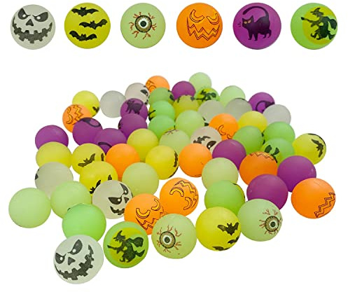 Balle Rebondissantes Enfant, 60 Pièce Balles Rebondissantes, 25mm Lumineux Balle Rebondissantes, 6 Motifs Différents Balles Rebondissantes Enfants, Balle Rebondissante Convient pour Halloween Noël
