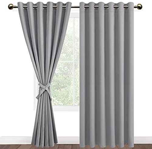 DWCN Silver Grey Blackout Curtains 90 x 90 Inch with Tiebacks for Bedroom Thermal Insulated Solid Eyelet Curtains for Living Room,2 Panels,90 Wide x 90 Drop